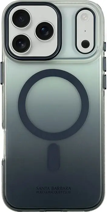 Husa Protectie Santa Barbara Polo & Racquet Club Augus pentru iPhone 17 Pro Max, Cover Transparent Gradient Albastru cu Inel MagSafe Integrat