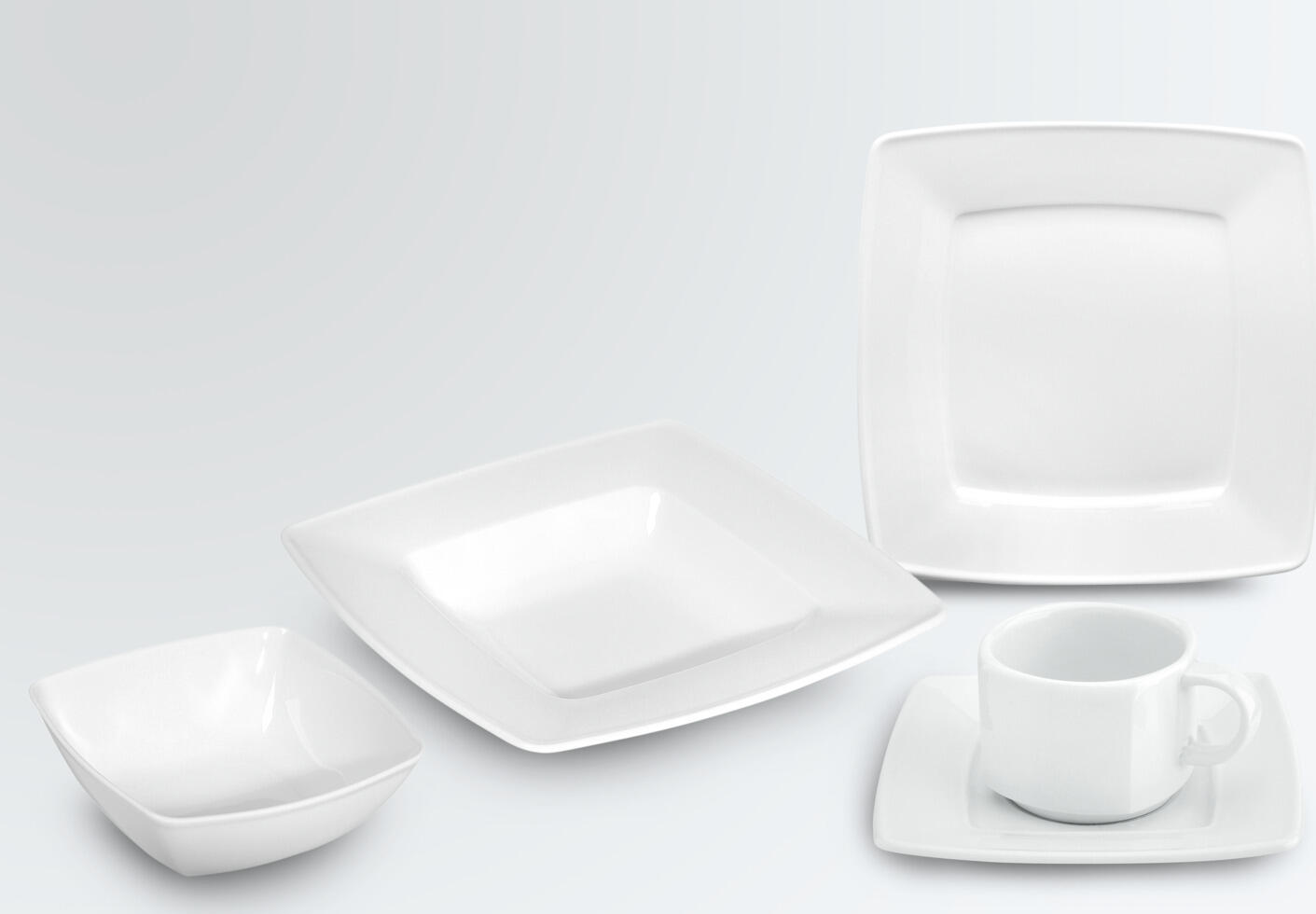 VEGA Melbourne Small Square Porcelain Bowls, White, 190ml, 10x10x4.8cm, Linear Design, Microwave and Dishwasher Safe