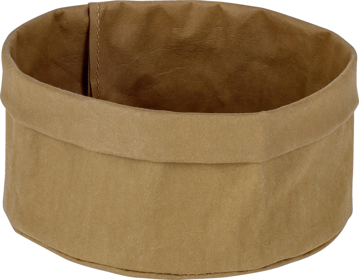 VEGA LUSINI Solutions GmbH Bread bag Adrian round Brottasche Adrian rund Bread bag Adrian round; 15x7.5 cm (ØxH); brown; round Brottasche Adrian rund; 15x7.5 cm (ØxH); braun; rund Sustainable basket made of washpaper. It is easy-care, stain-resistant and waterproof. Nachhaltiger Korb aus Washpaper. Er ist pflegeleicht, fleckunempfindlich und wasserfest.