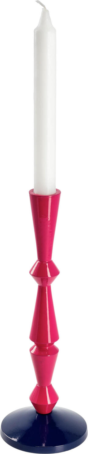 Suport pentru lumânări tip conic Vega Andris, lemn lăcuit, roz și albastru închis, diametru 9.5 cm x înălțime 25 cm