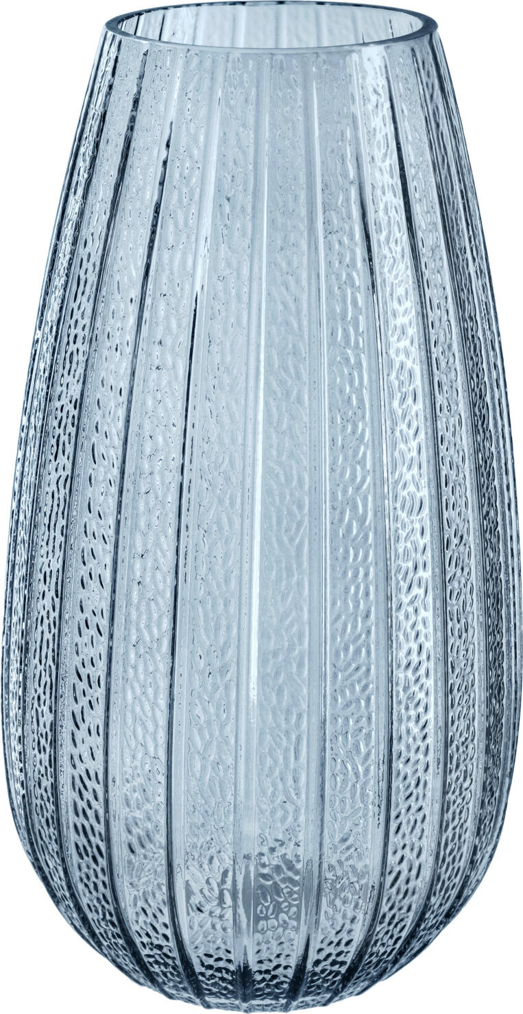 Vega Ana Lacquered Glass Vase, Blue, Relief Pattern with Vertical Ribs, 16 cm Diameter, 30 cm Height