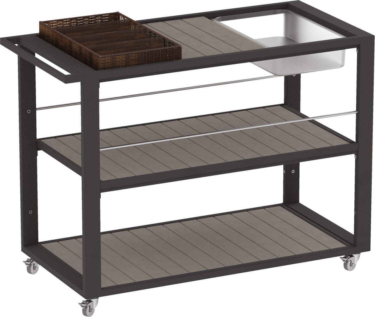 APS Aventuro Cutlery Holder GN 1/1, 4 Compartments, Polypropylene and Stainless Steel, Hand-Woven Design, Dishwasher Safe, 53 x 32.5 x 9 cm