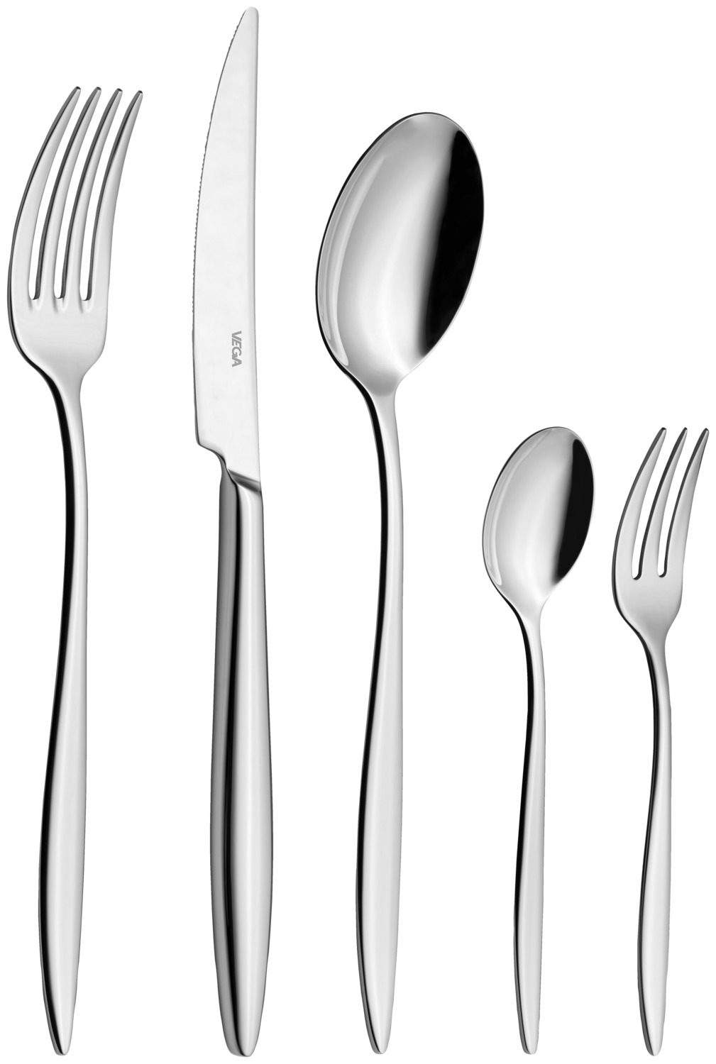 VEGA Sydney Cake Fork, 18/10 Chrome-Nickel Stainless Steel, Mirror Polished, Slim Round Handle, Gastronomy Grade, 14.6 cm, Silver