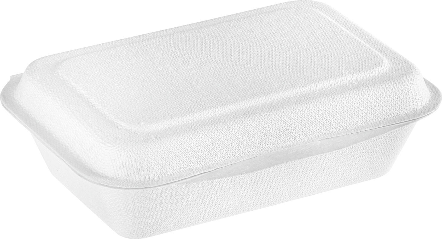 NATUREStar Sugar cane lunch box Nature V rectangular Zuckerrohr-Lunchbox Nature V rechteckig Sugar cane lunch box Nature V rectangular; 450 ml, 17x12.5x4.9 cm (LxWxH); white; rectangular; 50 piece / pack Zuckerrohr-Lunchbox Nature V rechteckig; 450 ml, 17x12.5x4.9 cm (LxBxH); weiß; rechteckig; 50 Stück / Pack With attached hinged lid.  Made from high-quality, environmentally friendly bagasse, a waste product of sugar production. The tableware is shapely, lightweight and yet stable. Meets all requirements of EN 13432 and guarantees compostability. Stackable, waterproof, fat and oil resistant, heat and cold resistant, microwaveable up to 90 °C. Diese Lunchbox mit anhängendem Klappdecke besteht aus Bagasse, einem Abfallprodukt der Zuckerproduktion. Dadurch ist die Box 100  % recyclebar und umweltschonend. Sie eignet sich hervorragend für den Kühlschrank oder die Mikrowelle und ist hitzebeständig bis 100  °C. Die Einweg-Lunchbox ist wasserresistent, öl- und fettbeständig, stapelbar und daher sehr platzsparend. Erfüllt alle Ansprüche der EN 13432 und garantiert die Kompostierbarkeit