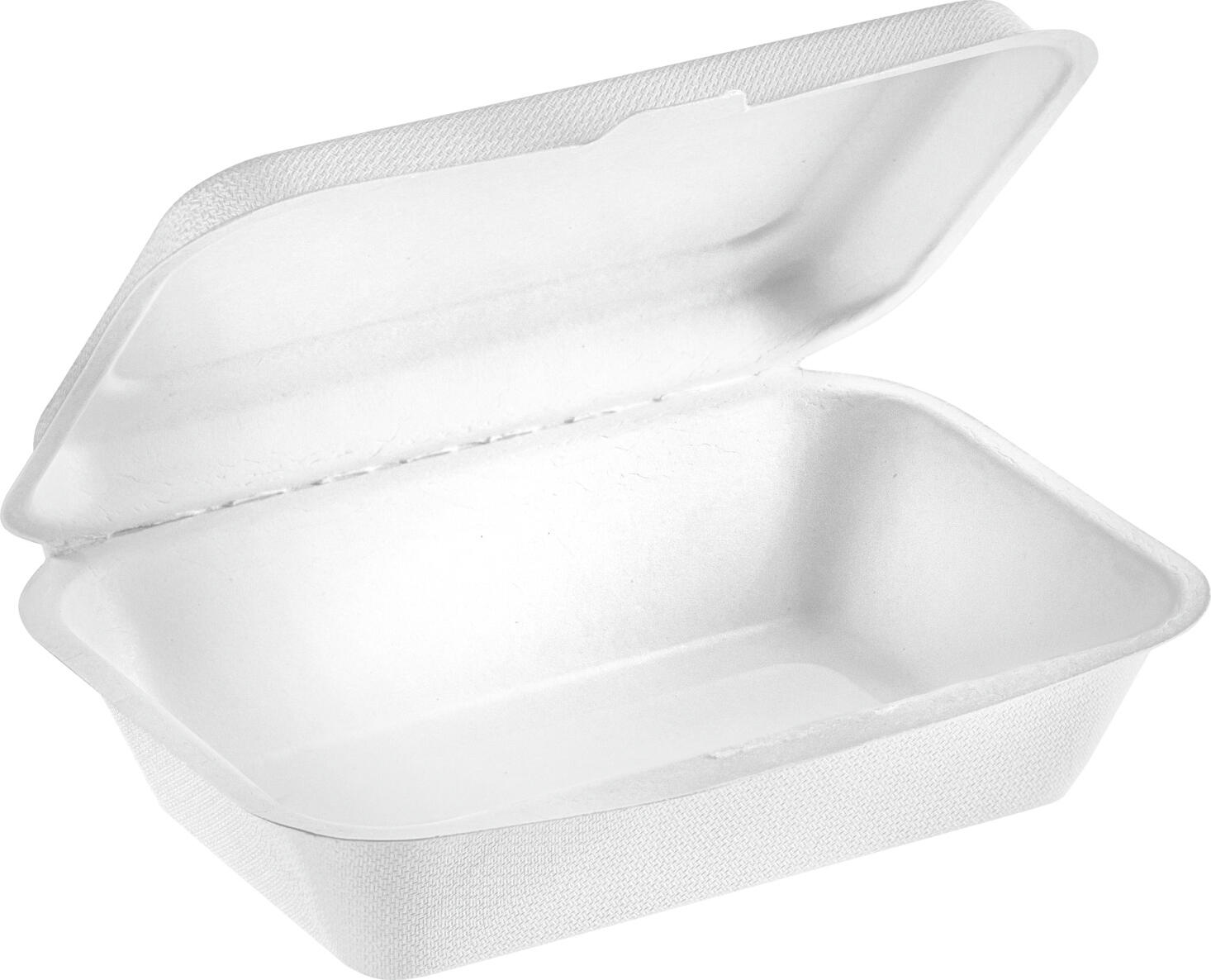 NATUREStar Nature V Rectangular Bagasse Lunch Box 450ml, Compostable Sugar Cane Waste Container with Hinged Lid, Microwaveable, White