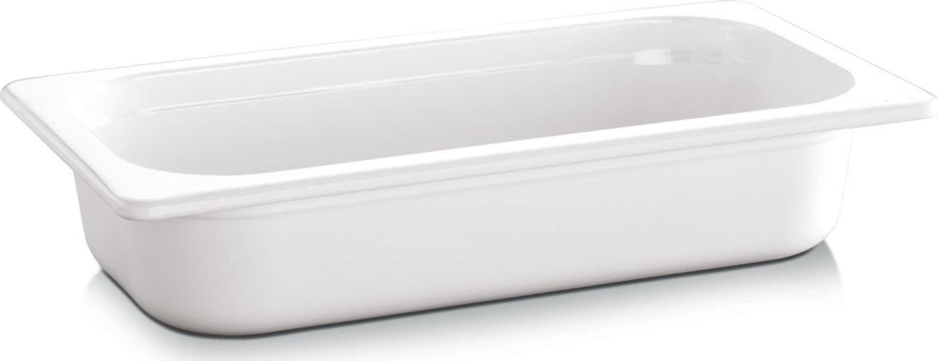 APS Assheuer + Pott GmbH & Co. KG GN container Ecoline GN 1/3 GN-Behälter Ecoline GN 1/3 GN container Ecoline GN 1/3; size GN 1/3, 2 l, 32.5x17.5x6.5 cm (LxWxD); white GN-Behälter Ecoline GN 1/3; Größe GN 1/3, 2 l, 32.5x17.5x6.5 cm (LxBxT); weiß Sturdy with stacking cam. The Ecoline GN containers impress with their high quality, various sizes and shapes and practical stacking lugs. Der GN Behälter ECOLINE GN 1/3 ist eine praktische Lösung für Buffet, Theke, Catering und professionelle Speisenausgabe. Gefertigt aus robustem Melamin eignet er sich für die übersichtliche Präsentation und Bereitstellung von Speisen. Das GN-System unterstützt effiziente Abläufe, während die pflegeleichte Ausführung den täglichen Einsatz erleichtert. * Material: Melamin * Für Buffet, Theke und Catering geeignet * Passend für das GN-System * Pflegeleicht und robust * Spülmaschinengeeignet * Stapelbar * Nicht mikrowellengeeignet * Keine direkte Hitze verwenden * Nicht für den Backofen geeignet