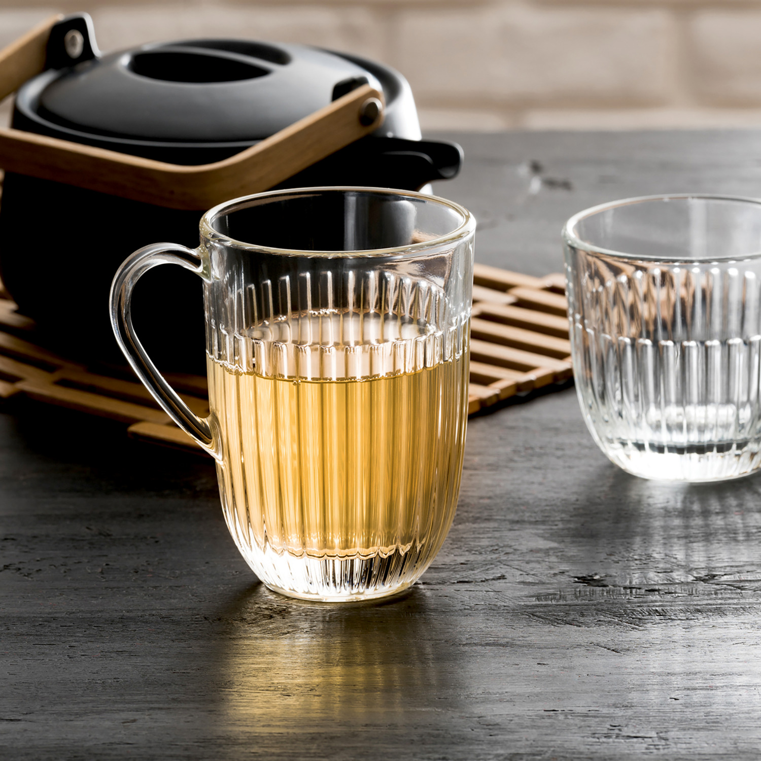 La Rochere Ouessant Glass Cup 400ml Transparent Soda-lime Pressed Glass Relief Design for Tea and Coffee