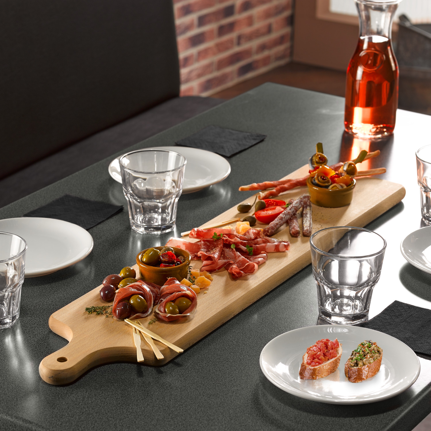 VEGA Rusty Rectangular Serving Board, Oiled Beech Wood, 58 x 15.5 x 1.5 cm, with Integrated Handle and Hanging Hole for Bread and Cheese