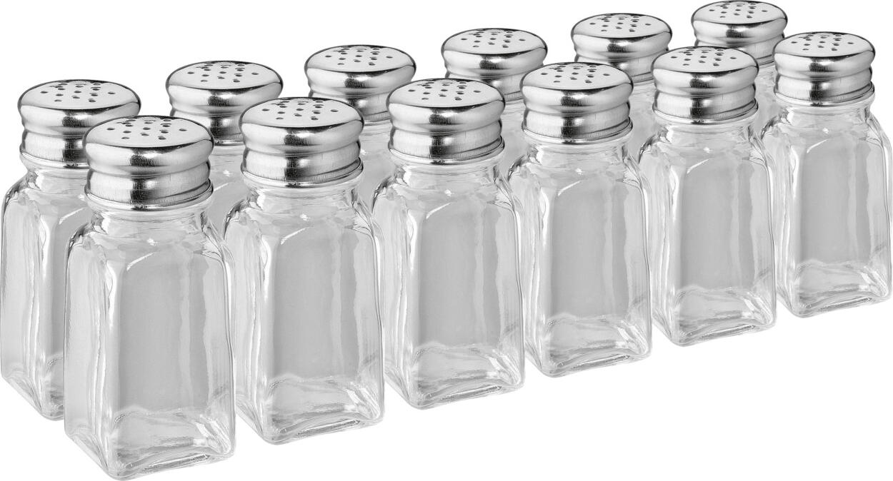 PULSIVA LUSINI Solutions GmbH Value pack shaker Limu Vorteilspack Streuer Limu Value pack shaker Limu; 9.5 cm (H); silver/transparent; 12 piece / pack Vorteilspack Streuer Limu; 9.5 cm (H); silber/transparent; 12 Stück / Pack Value pack of 12 spice shakers made of glass with a cap made of 18/8 chrome-nickel stainless steel. Suitable for dishwasher. Vorteilspack mit 12 Gewürz- Streuern aus Glas mit einer Kappe aus Chrom-Nickel-Edelstahl 18/8, rostfrei. Spülmaschinengeeignet.