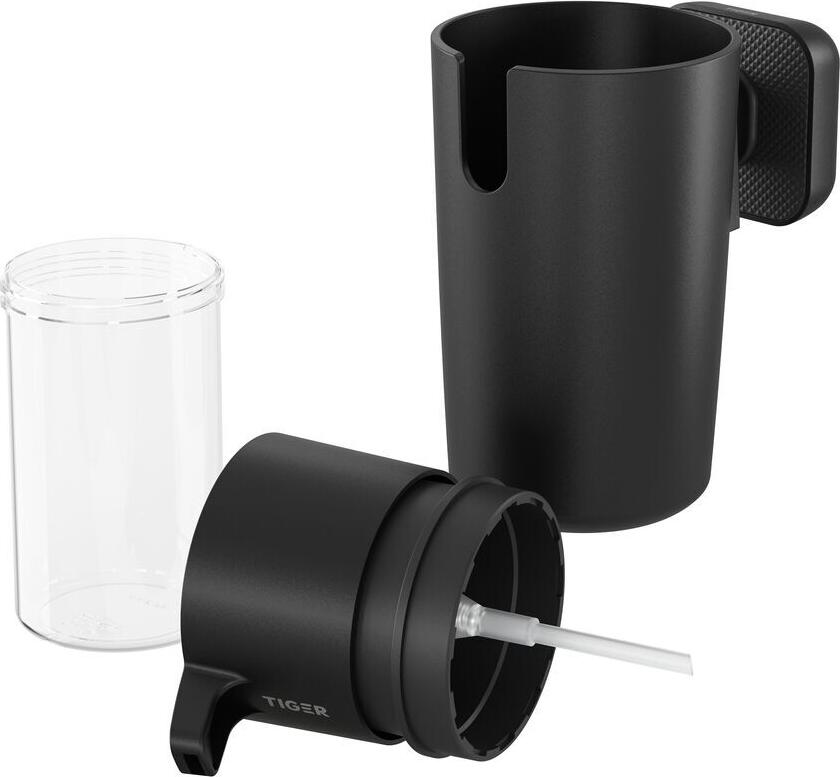 Dispensator de sapun de perete TIGER Carv, 175ml, Plastic ABS si Metal Zamac, Negru, Design Organic cu Nervuri, Compatibil cu TigerFix 1