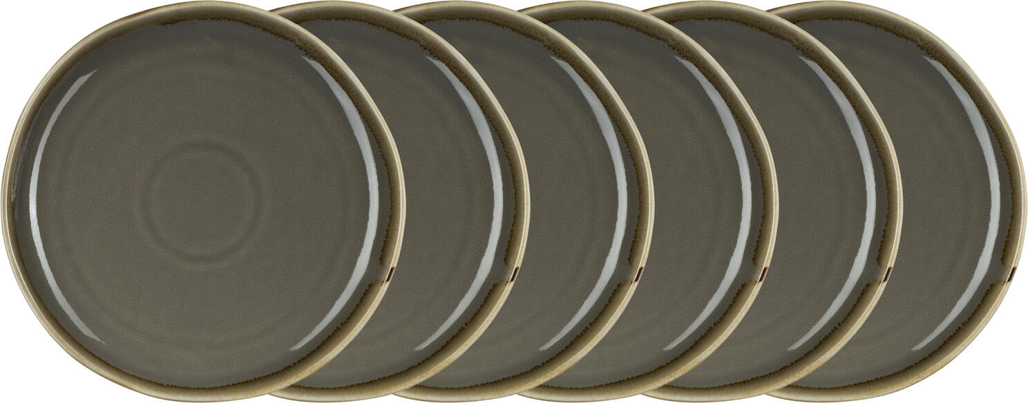PULSIVA Glaze 2.0 Round Flat Plate, Glazed Porcelain, 20 cm, Grey with Decorative Irregular Rim, Stackable, Dishwasher Safe