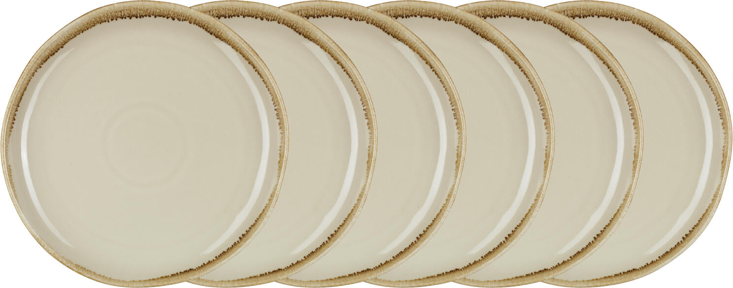 Pulsiva Glaze 2.0 Round Flat Plate, Glazed Porcelain, 27 cm, Sand Color, Irregular Decorative Rim, Stackable, Dishwasher Safe