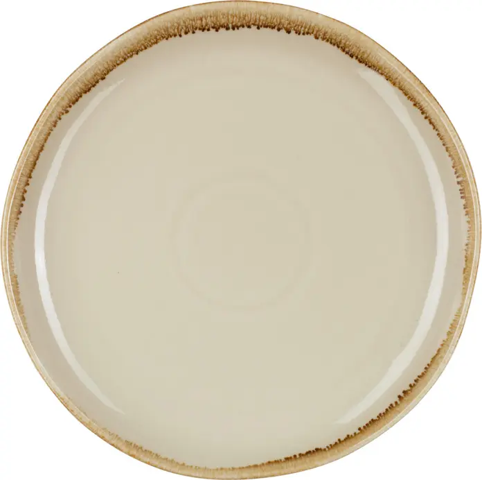Pulsiva Glaze 2.0 Round Flat Plate, Glazed Porcelain, 27 cm, Sand Color, Irregular Decorative Rim, Stackable, Dishwasher Safe
