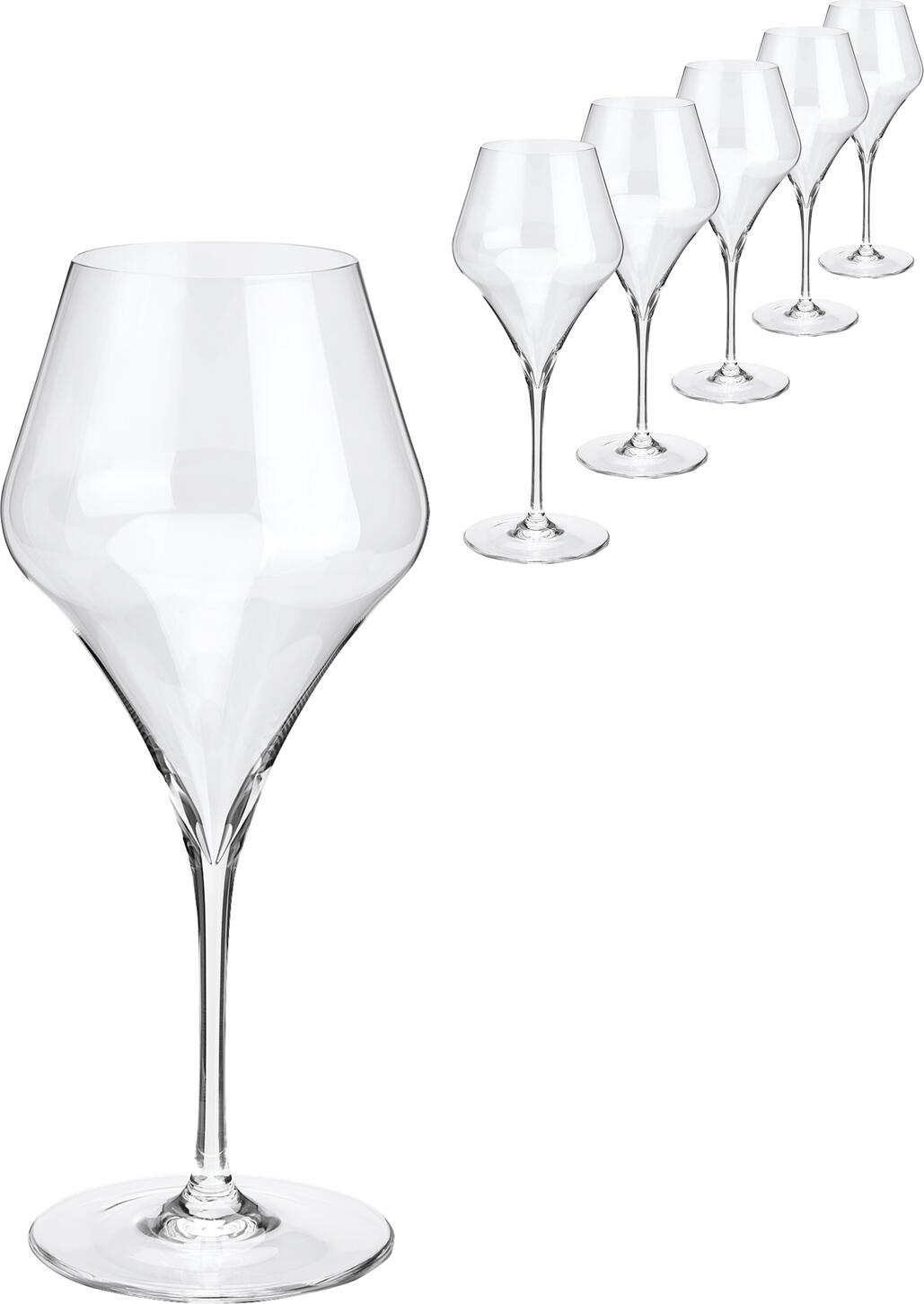 Vega Society Red Wine Glass, 500ml Fine Crystal Glass, 23cm Height, Angular Geometric Design, Polished Rim, Dishwasher Safe