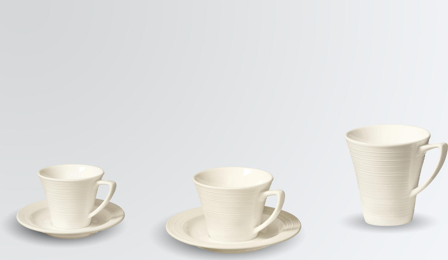 VEGA Skyline Bone China Coffee Mug, 300 ml, 9.3 cm Diameter, Handle, Cream White, Modern Ribbed Texture, Brilliant Glaze, Dishwasher and Microwave Safe, Set of 6