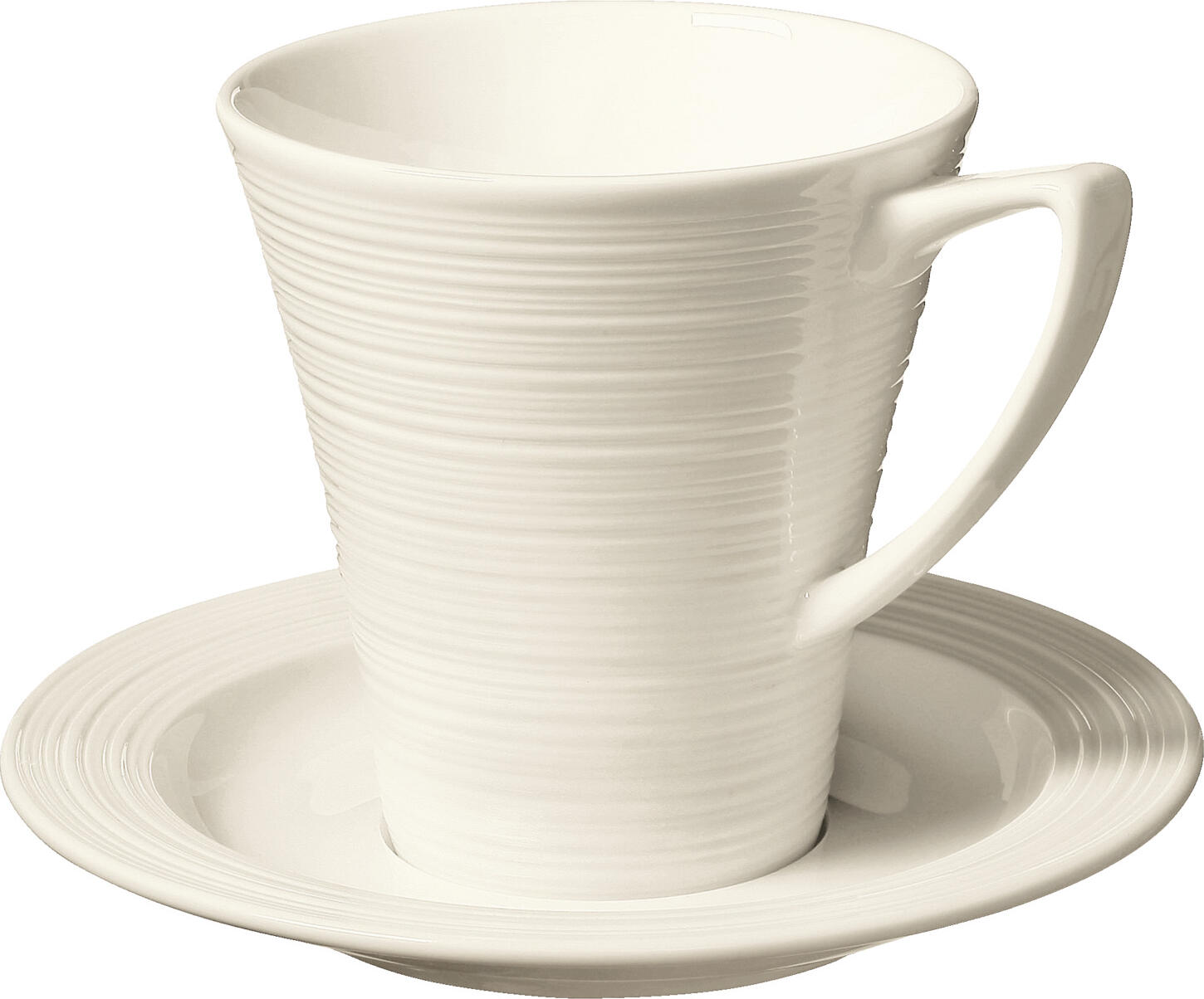 VEGA Skyline Bone China Coffee Mug, 300 ml, 9.3 cm Diameter, Handle, Cream White, Modern Ribbed Texture, Brilliant Glaze, Dishwasher and Microwave Safe, Set of 6