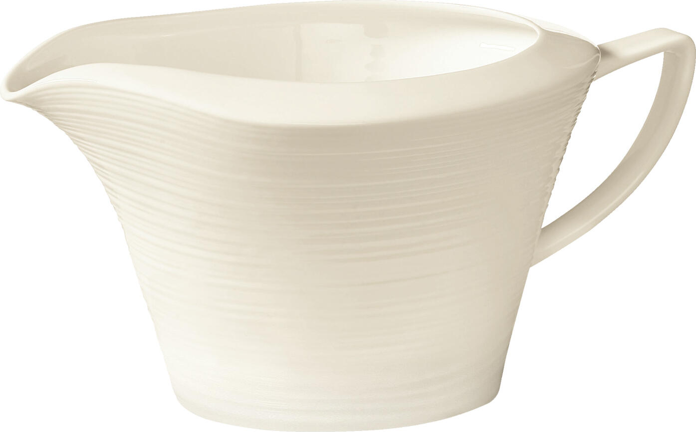 VEGA Skyline Bone China Sauce Boat, 600 ml, Cream White, Oval Modern Relief Texture, Dishwasher and Microwave Safe