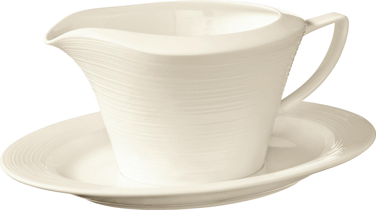 VEGA Skyline Bone China Sauce Boat, 600 ml, Cream White, Oval Modern Relief Texture, Dishwasher and Microwave Safe