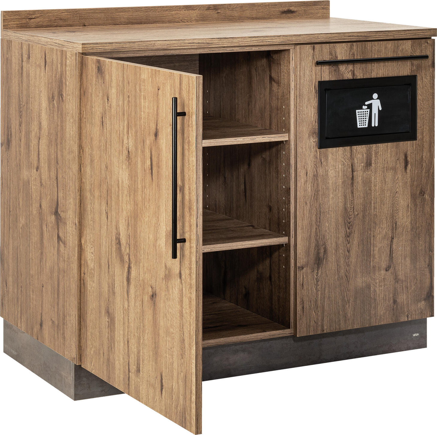 VEGA Baristo Basic Serving Station, Antique Oak Wood-based Panels, 110x61x99.5 cm, 80kg Load, 20L Waste Bin, Integrated Waste Flap, Professional Service Point
