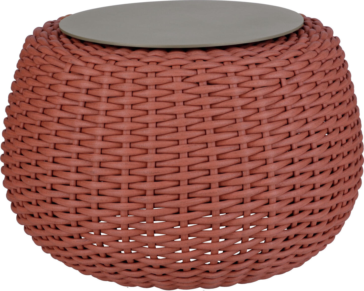 VEGA Tavano 2-in-1 Outdoor Pouf and Side Table, Rope Wicker, Aluminium Frame, 60cm Diameter, Terracotta Mottled, Weatherproof UV-Resistant