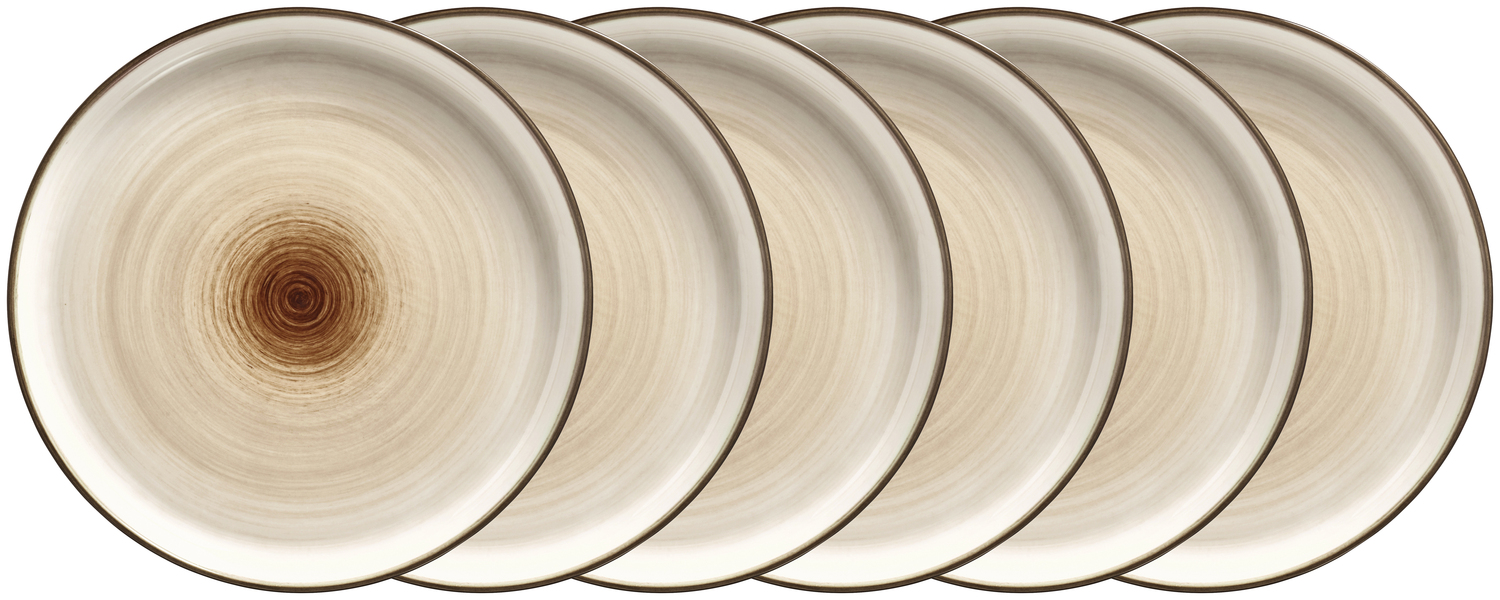 VEGA Limaro Porcelain Flat Plate, 21 cm Round Brown Dish, Snail Spiral Design with Raised Colored Rim, Microwave and Dishwasher Safe
