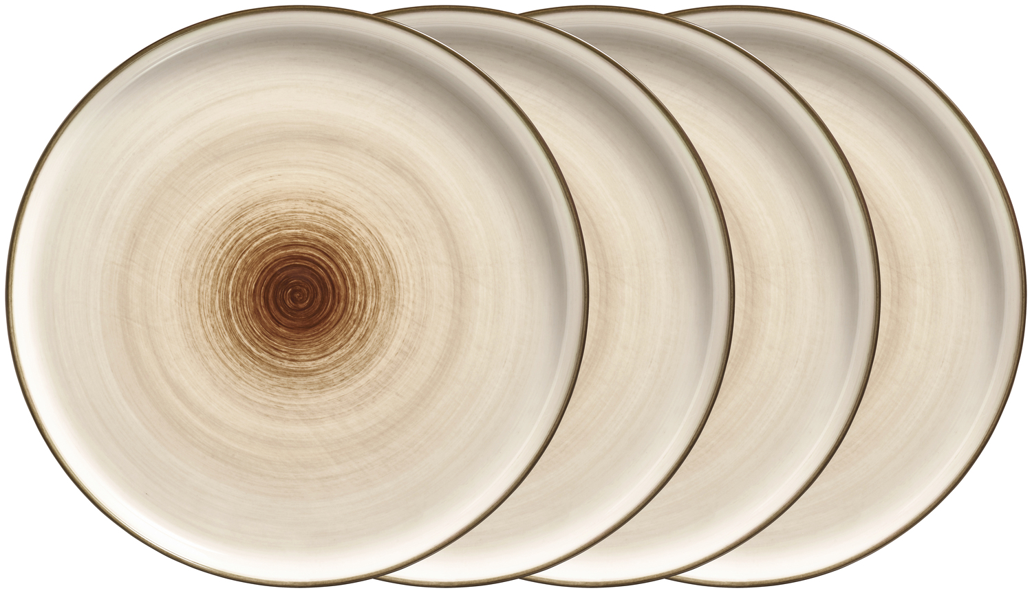 VEGA Limaro Flat Plate, 28 cm, Brown Porcelain, Hand-Painted Snail Spiral Design, Dishwasher and Microwave Safe, Set of 4