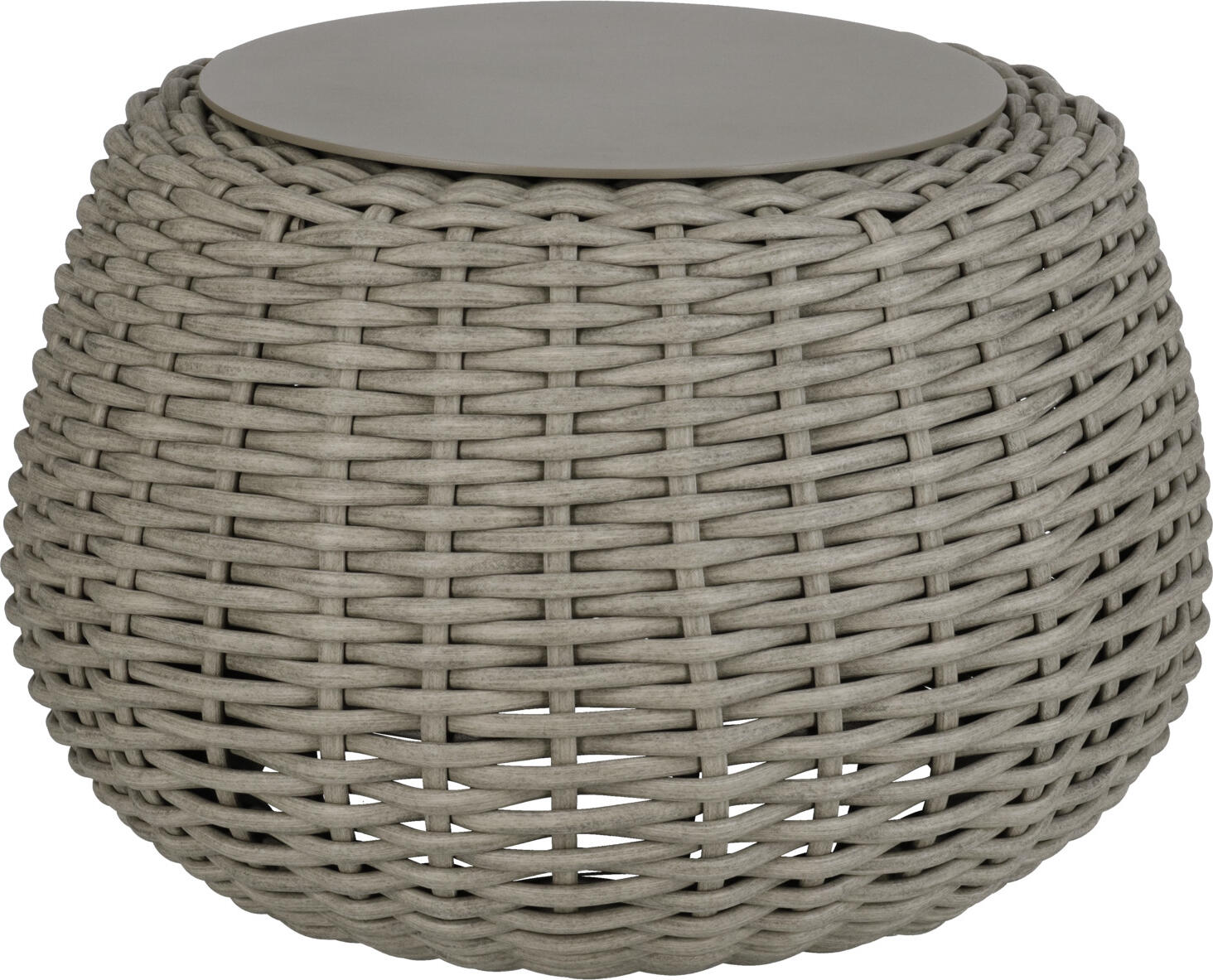 Puf Exterior si Masa Laterala 2-in-1 VEGA Tavano, Impletit din Sfoara, Cadru Aluminiu, Rezistent la UV si Intemperii, Diametru 60cm, Gri Melange