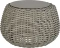 Puf Exterior si Masa Laterala 2-in-1 VEGA Tavano, Impletit din Sfoara, Cadru Aluminiu, Rezistent la UV si Intemperii, Diametru 60cm, Gri Melange