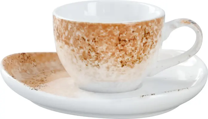 VEGA Purior Espresso Cup, 100ml Porcelain Coffee Cup, Hand-Painted, Dishwasher and Microwave Safe, White/Brown, 6.5cm Diameter