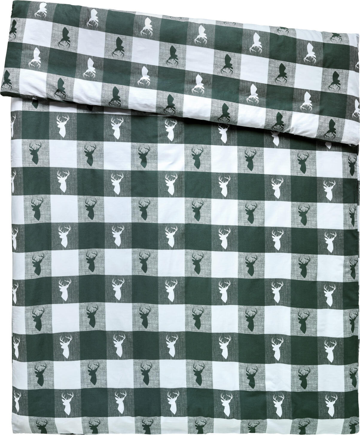 ERWIN M. LUSINI Solutions GmbH Duvet cover Villach Bettbezug Villach Duvet cover Villach; 140x200 cm (WxL); dark-green/white Bettbezug Villach; 140x200 cm (BxL); dunkelgrün/weiß 100% cotton. Weight approx. 110 g/m². Checked duvet cover with alpine deer design made from durable cotton. Underside of duvet cover is plain. Zipper for quick bedding changes. The bed linen reaches the specified size after three washes. Thread count (TC): 144 threads per inch Weave: Percale 100 % Baumwolle. Gewicht ca. 110 g/m². Karierter Bettbezug mit alpinem Hirsch-Design aus strapazierfähiger Baumwolle. Unterseite des Bettbezugs in Uni. Reißverschluss für schnelles beziehen. Die Bettwäsche erreicht nach dreimaligem Waschen die angegebene Größe. Thread Count (TC) -Fadendichte: 144 Fäden je Inch Webart: Perkal