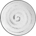 VEGA Fungio Round Porcelain Flat Plate, 17 cm, 6 pieces, White with Black Decorative Rim and Speckles, Vintage Hand-Painted Spiral Pattern, Dishwasher and Microwave Safe