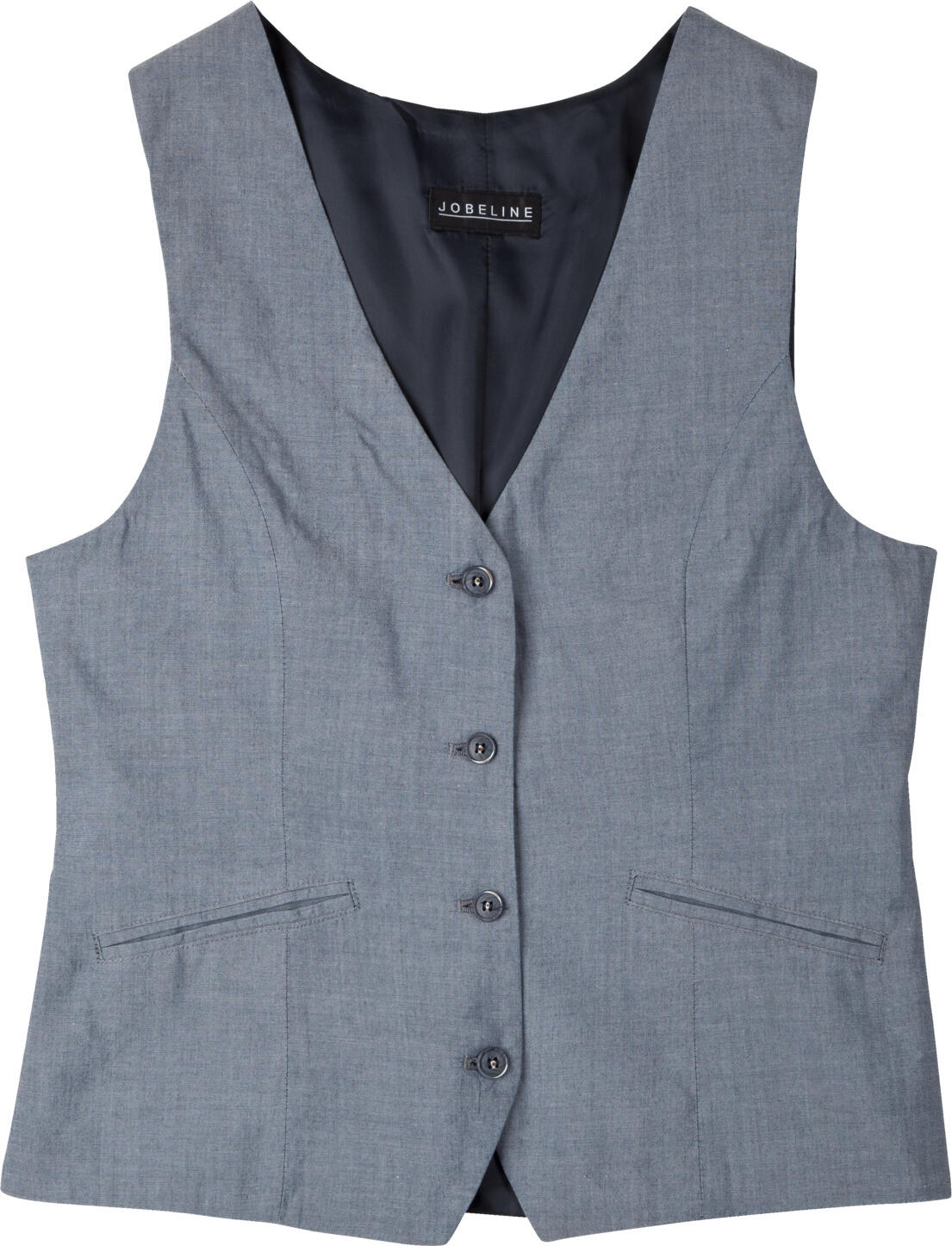 Jobeline Blake Women's Chambray Waistcoat Vest, Size 50, 100% Cotton, 4-Button Placket, Adjustable Back, Pre-washed Finish