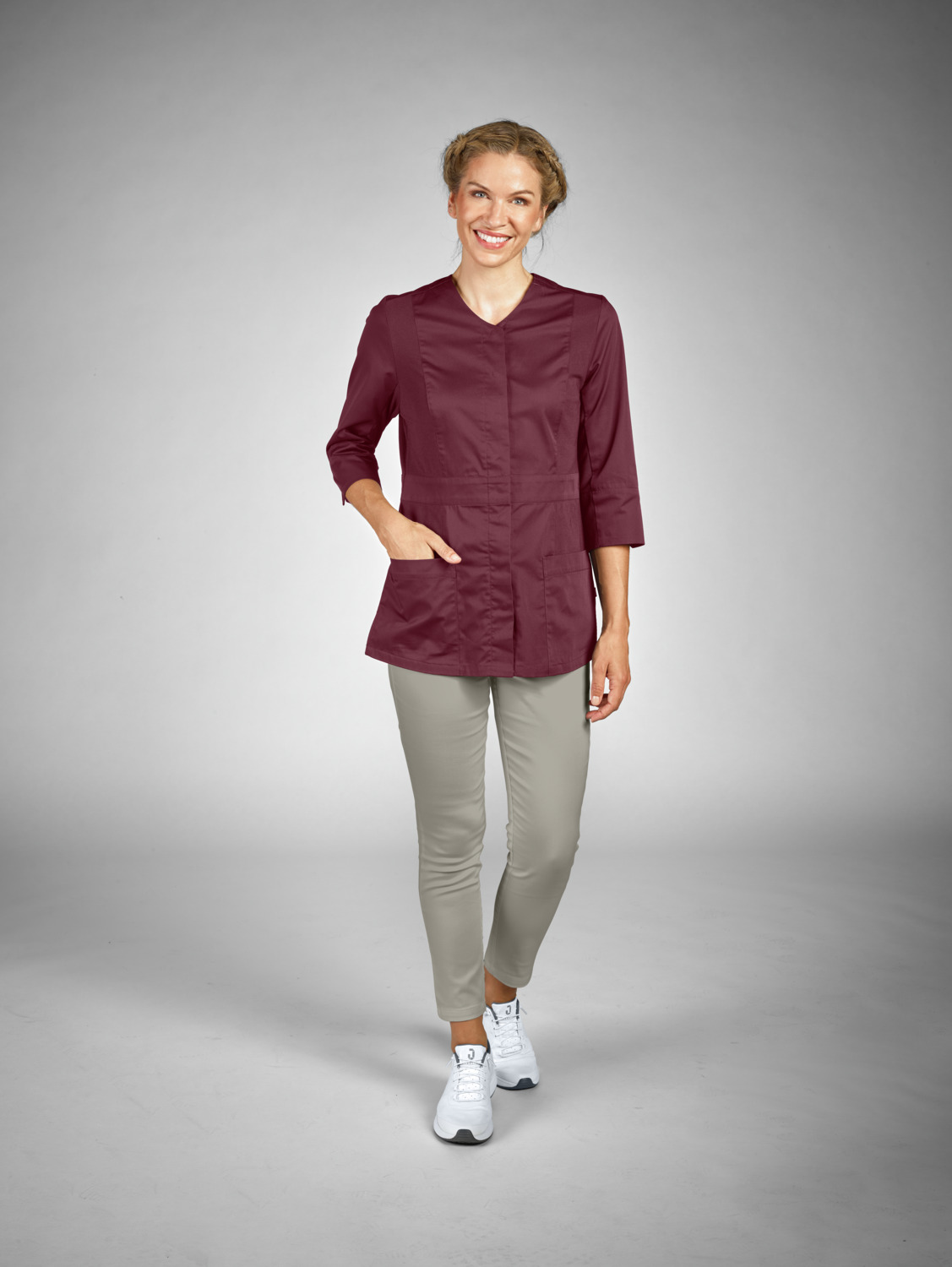 Jobeline Paloma Women's Tunic, Three-Quarter Sleeve Kasack, Polyester Cotton Blend, V-Neck with Snap Button Placket, OEKO-TEX Standard 100