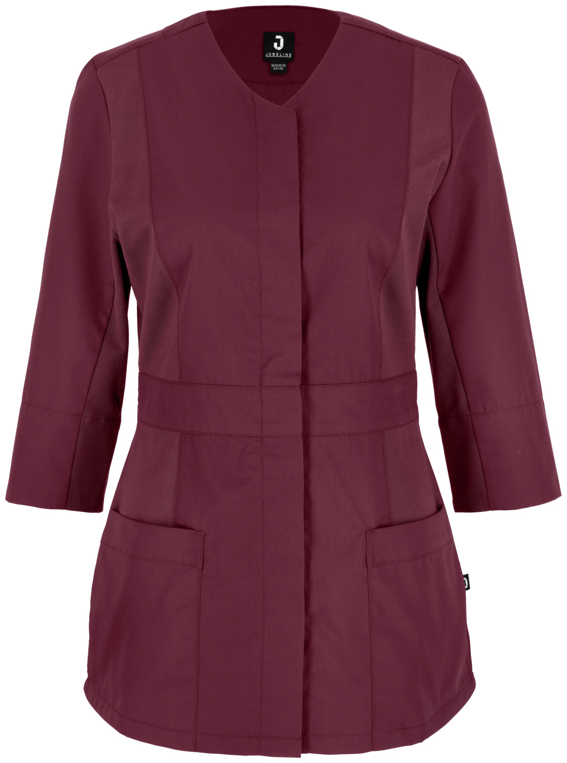 JOBELINE LUSINI Solutions GmbH Women's tunic Paloma three-quarter sleeve Damen Kasack Paloma Dreiviertelarm Women's tunic Paloma three-quarter sleeve; Size 50; dark-red Damen Kasack Paloma Dreiviertelarm; Kleidergröße 50; dunkelrot 65% polyester, 35% cotton. 200 g/m². 60°C wash. Elegant women's tunic made from an extra-light and breathable fabric with concealed snap button placket at the front for closing. With a slightly rounded V-neckline and two large patch pockets above the hem. The side parts and the lower part of the three-quarter-length sleeves, which are slit at the hem, are made from a breathable and stretchy piqué material. This not only ensures an extremely comfortable fit, but also a particularly high level of breathability. With a slightly rounded hem and side slits. With an extra long back. Back length: 72 cm for size 36. 65 % Polyester, 35 % Baumwolle. 150 g/m². 60°-Wäsche. Eleganter Damenkasack aus einem extraleichten und atmungsaktiven Gewebe mit verdeckter Druckknopfleiste im Vorderteil zum Schließen. Mit leicht gerundetem V-Ausschnitt, sowie zwei großen aufgesetzten Taschen über dem Saum. Die Seitenteile, als auch der untere Teil der dreiviertellangen, am Saum geschlitzten Ärmel, bestehen aus einem atmungsaktiven und elastischem Piqué Material. Die sorgt nicht nur für eine äußerst bequeme Passform, sondern auch für eine besonders hohe Atmungsaktivität . Mit leicht gerundetem Saum und seitlichen Schlitzen. Mit extra langer Rückenlänge. Rückenlänge: 72 cm in Gr. 36