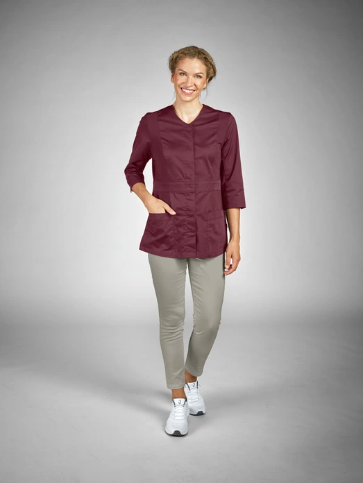 Jobeline Paloma Women's Tunic, Three-Quarter Sleeve Medical Scrub, Polyester Cotton Pique Fabric, V-Neck, Two Patch Pockets, OEKO-TEX Standard 100
