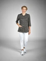 Jobeline Paloma Women's Tunic, 65% Polyester 35% Cotton, V-Neck, 3/4 Sleeves, Breathable Pique Inserts, OEKO-TEX Standard 100, Gray-brown