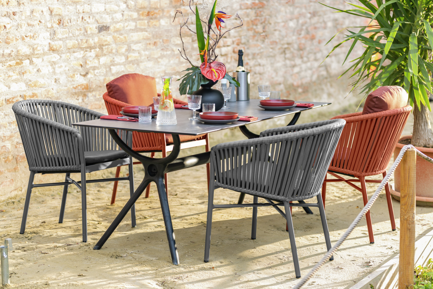 VEGA Faro Outdoor Rectangular Table, HPL Concrete Top, Polypropylene Frame with Metal Reinforced Feet, Weatherproof and UV-Resistant, 180x80x74 cm