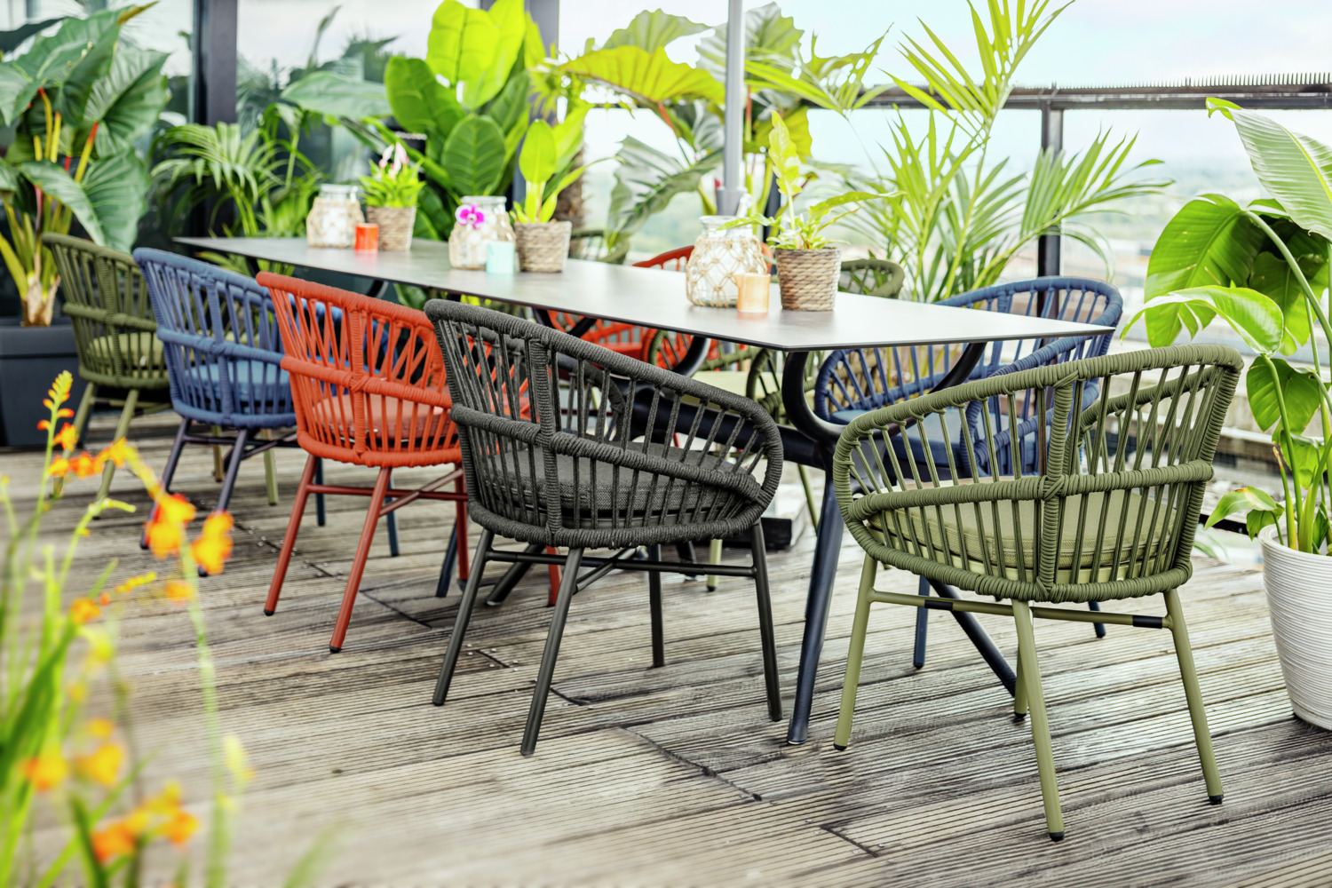 VEGA Faro Outdoor Rectangular Table, HPL Concrete Top, Polypropylene Frame with Metal Reinforced Feet, Weatherproof and UV-Resistant, 180x80x74 cm