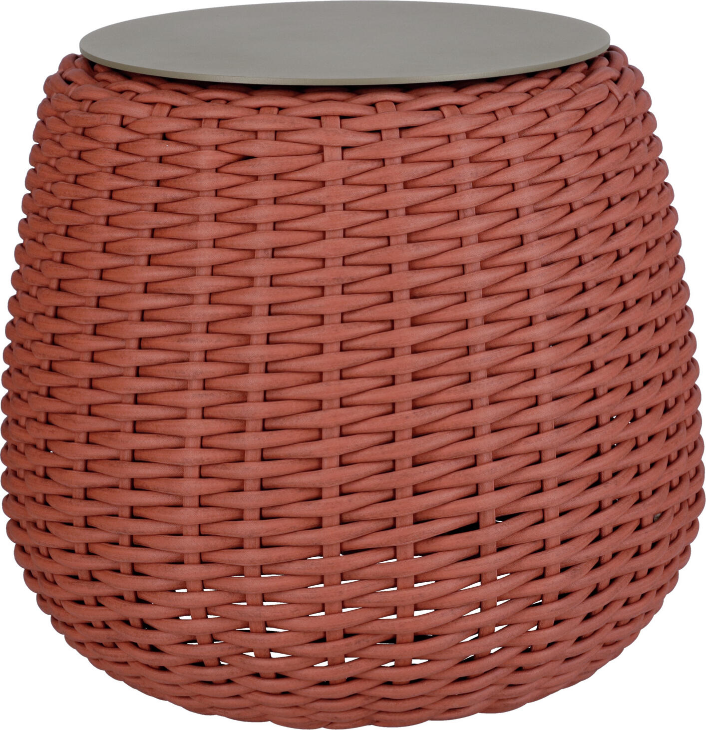 VEGA Tavano Outdoor Pouf and Side Table 2-in-1, Rope Wicker, Aluminium Frame, 55cm Diameter x 50cm Height, Weatherproof UV-Resistant, Terracotta