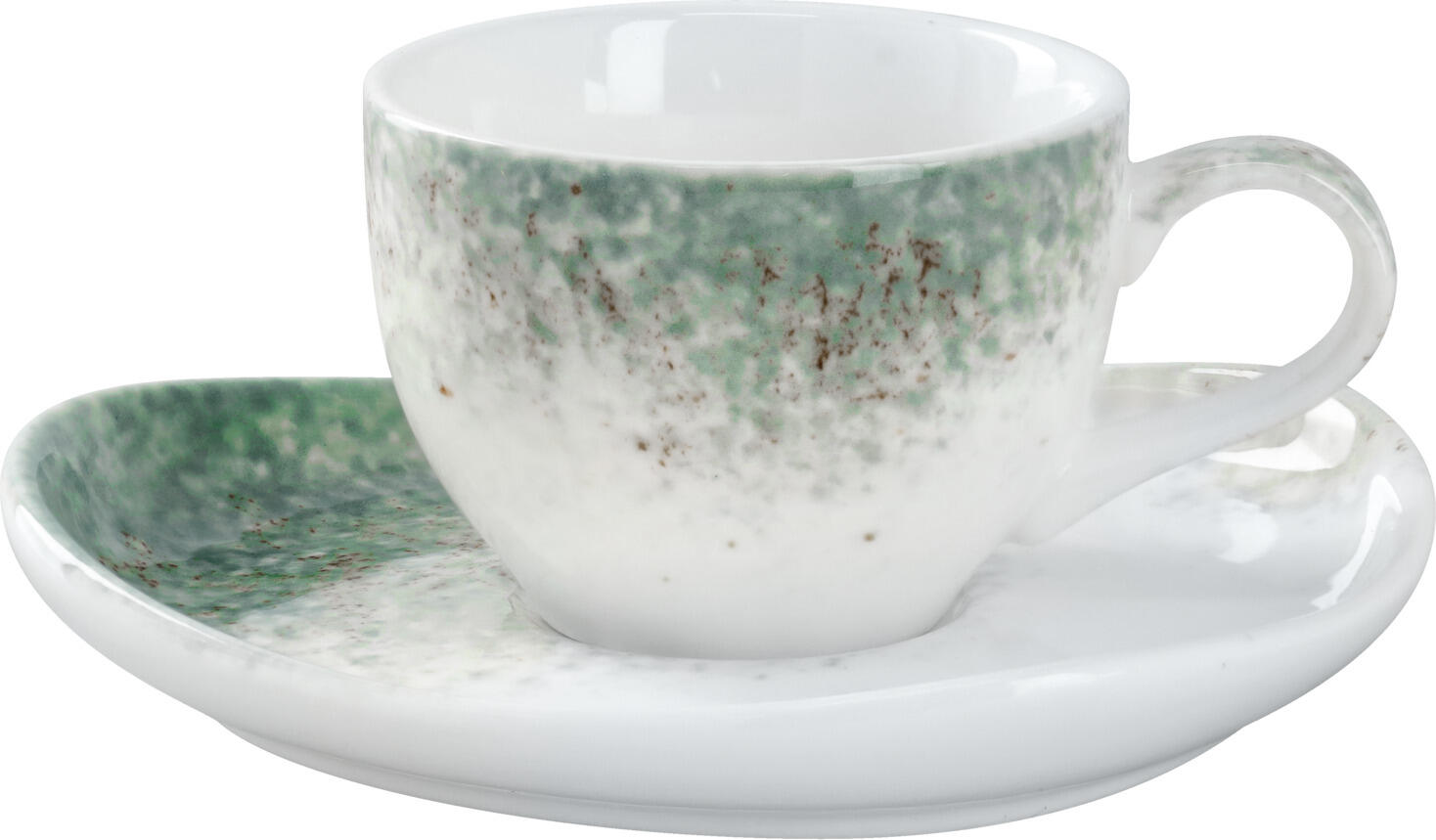 Cesti de espresso VEGA Purior, 100ml din Porcelana, Pictate Manual, Compatibile cu Masina de Spalat Vase si Cuptorul cu Microunde, Alb/Teal