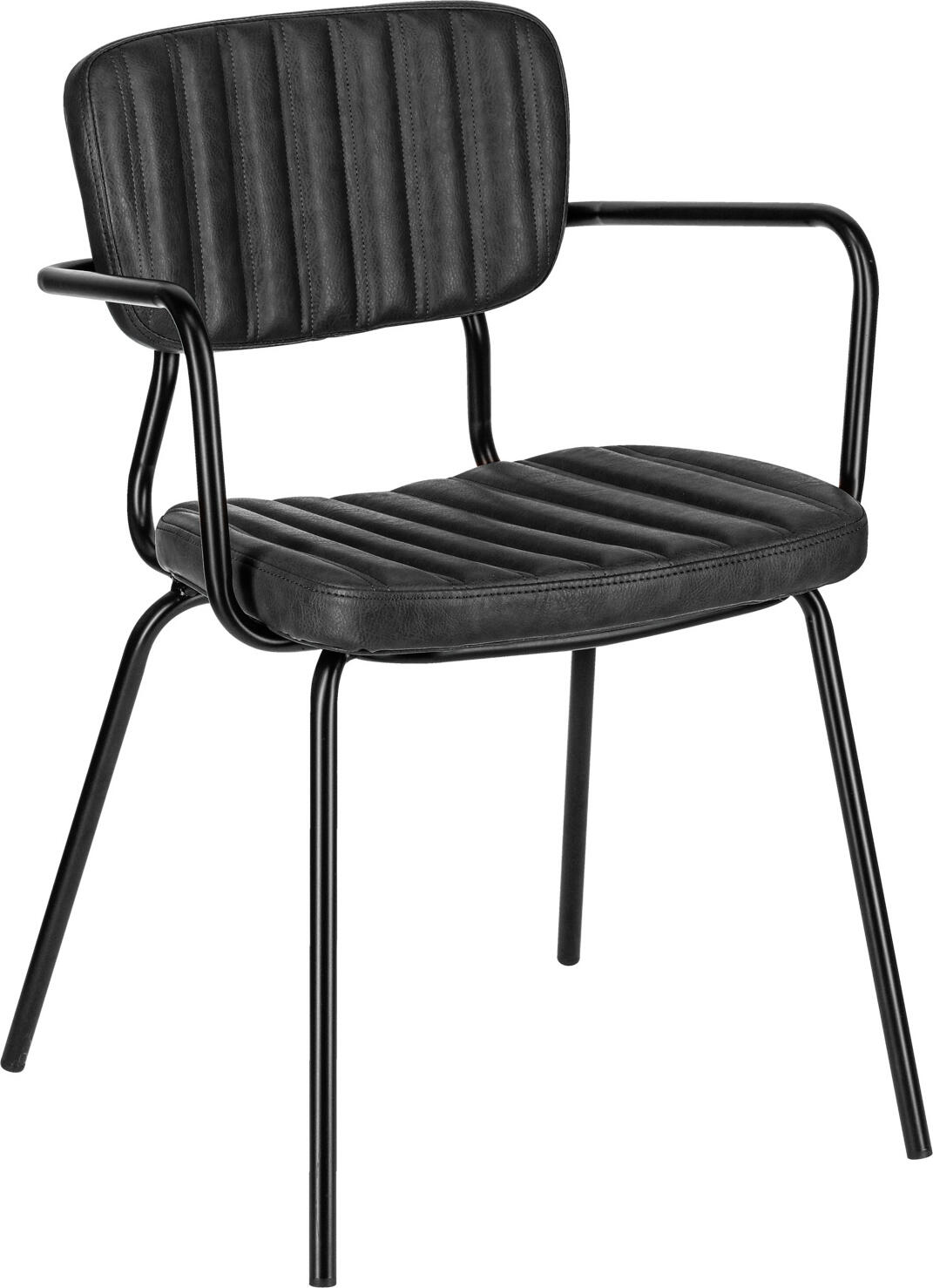 Scaun cu brate VEGA Tolo, Piele Artificiala Neagra, Scaun si Spatar cu Cusaturi Quilted, Cadru din Otel Vopsit Electrostatic Negru, 55x53x81 cm