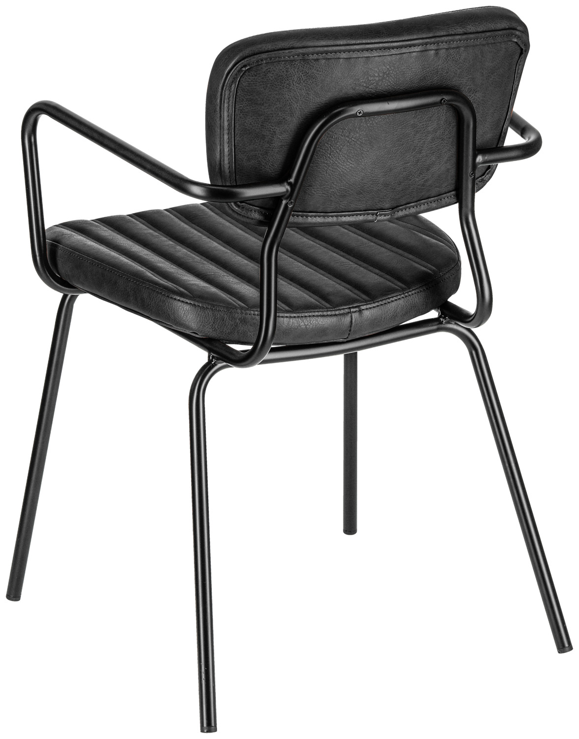 Scaun cu brate VEGA Tolo, Piele Artificiala Neagra, Scaun si Spatar cu Cusaturi Quilted, Cadru din Otel Vopsit Electrostatic Negru, 55x53x81 cm