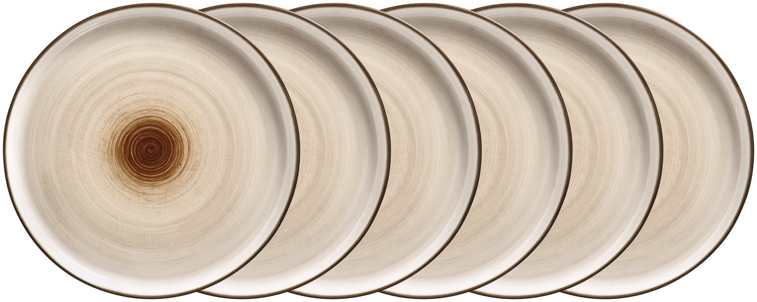 Farfurie Rasa din Porcelana VEGA Limaro, 25 cm Rotunda Maro, Design cu Spirala in Centru, Margine Ridata, Compatibila cu Masina de Spalat Vase si Cuptor cu Microunde