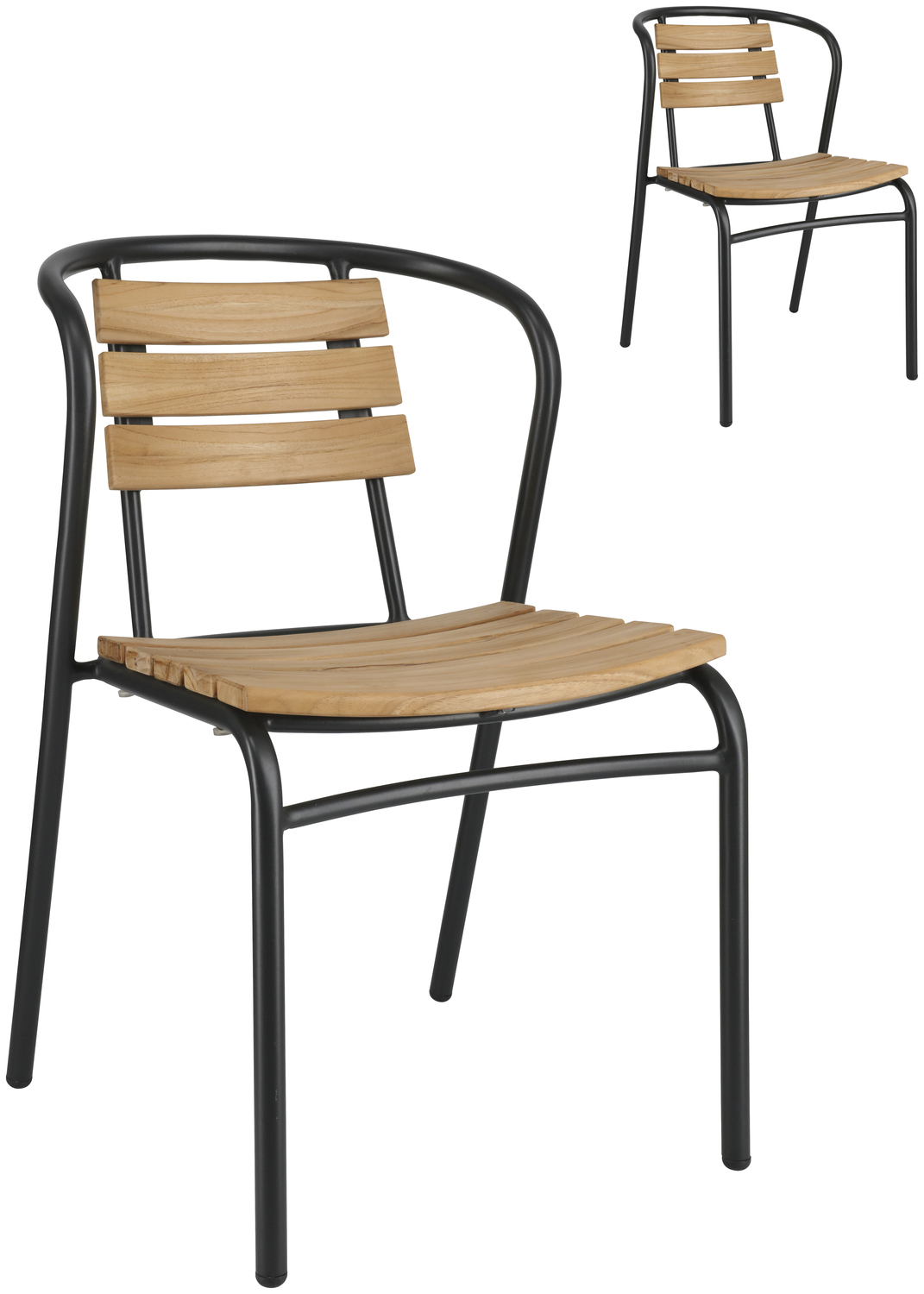 VEGA LUSINI Zoli Outdoor Teak Chair, Black Base, Aluminium Frame, Untreated Teak Slats, Stackable, Weatherproof and UV-resistant, 51x50x82 cm