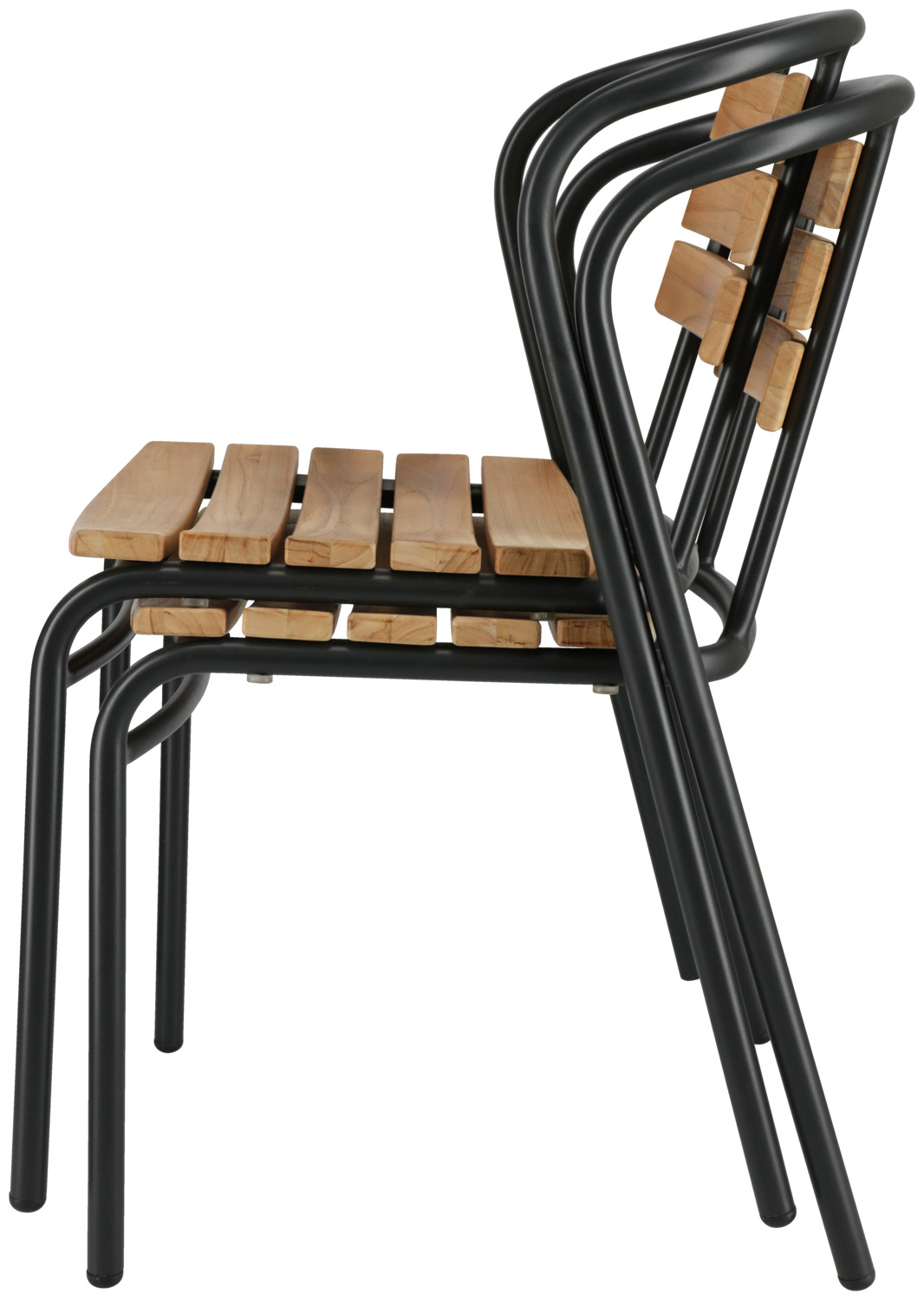 VEGA LUSINI Zoli Outdoor Teak Chair, Black Base, Aluminium Frame, Untreated Teak Slats, Stackable, Weatherproof and UV-resistant, 51x50x82 cm