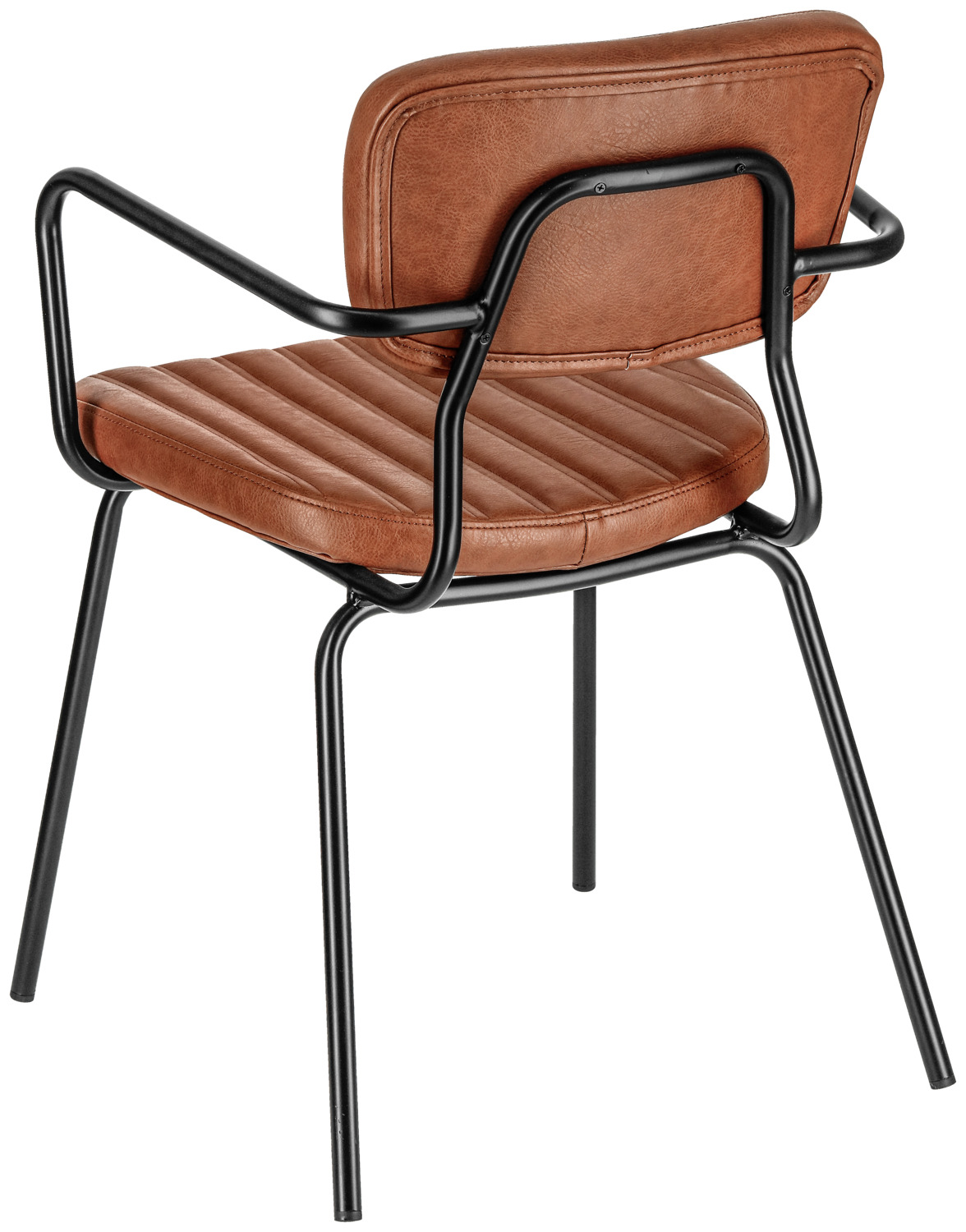 Scaun cu brate VEGA Tolo, Piele Ecologica Cognac cu Cusaturi Matlasate, Cadru Otel Vopsit in Negru, 55x53x81 cm, Utilizare Interioara