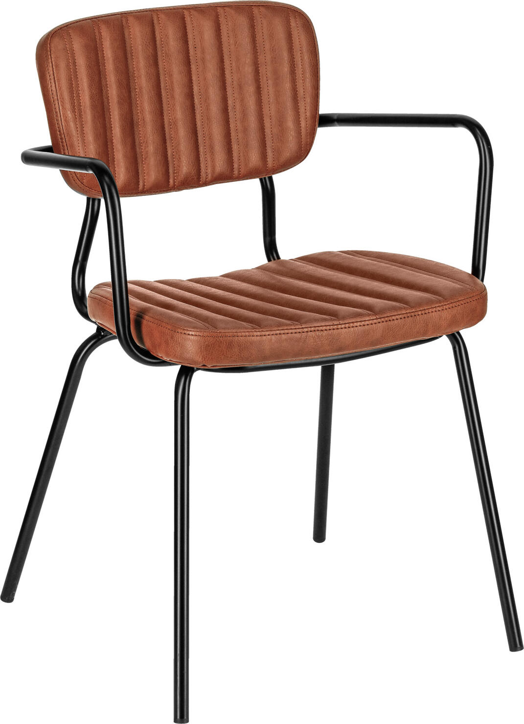 VEGA LUSINI Solutions GmbH Armchair Tolo Armlehnstuhl Tolo Armchair Tolo; 55x53x81 cm (WxDxH); seat cognac, base black; 2 piece / pack Armlehnstuhl Tolo; 55x53x81 cm (BxTxH); Sitz cognac, Gestell schwarz; 2 Stück / Pack Chair made of imitation leather cover and black powder-coated steel frame. Seat and backrest in imitation leather with quilted seams. High seating comfort. Delivery includes plastic glides. Only suitable for indoor use. Please order matching bar stool at the same time. Stuhl mit Kunstlederbezug und schwarz, pulverbeschichtetem Stahlgestell. Sitz- und Rückenlehne aus Kunstleder mit Steppnähten. Hoher Sitzkomfort. Lieferung inklusive Kunststoffgleitern. Nur für den Innenbereich geeignet. Passenden Barstuhl gleich mitbestellen.