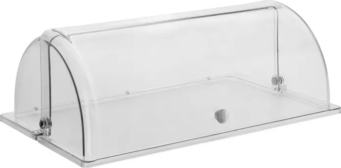Vitrină pentru bufet VEGA Fundale, Inox 18/10 GN 1/1, 2 containere GN 1/2, Capac rulant Sturgis din Tritan, 63 x 42.5 x 33.9 cm
