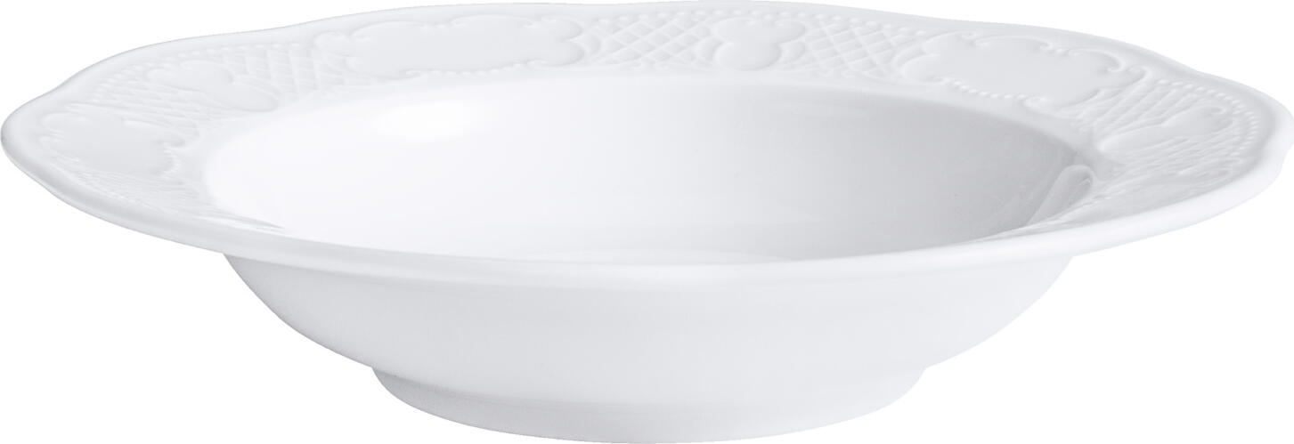 VEGA Minuett Deep Plate, White Porcelain, 19 cm Diameter, 200 ml Capacity, Embossed Relief Decoration, Dishwasher and Microwave Safe