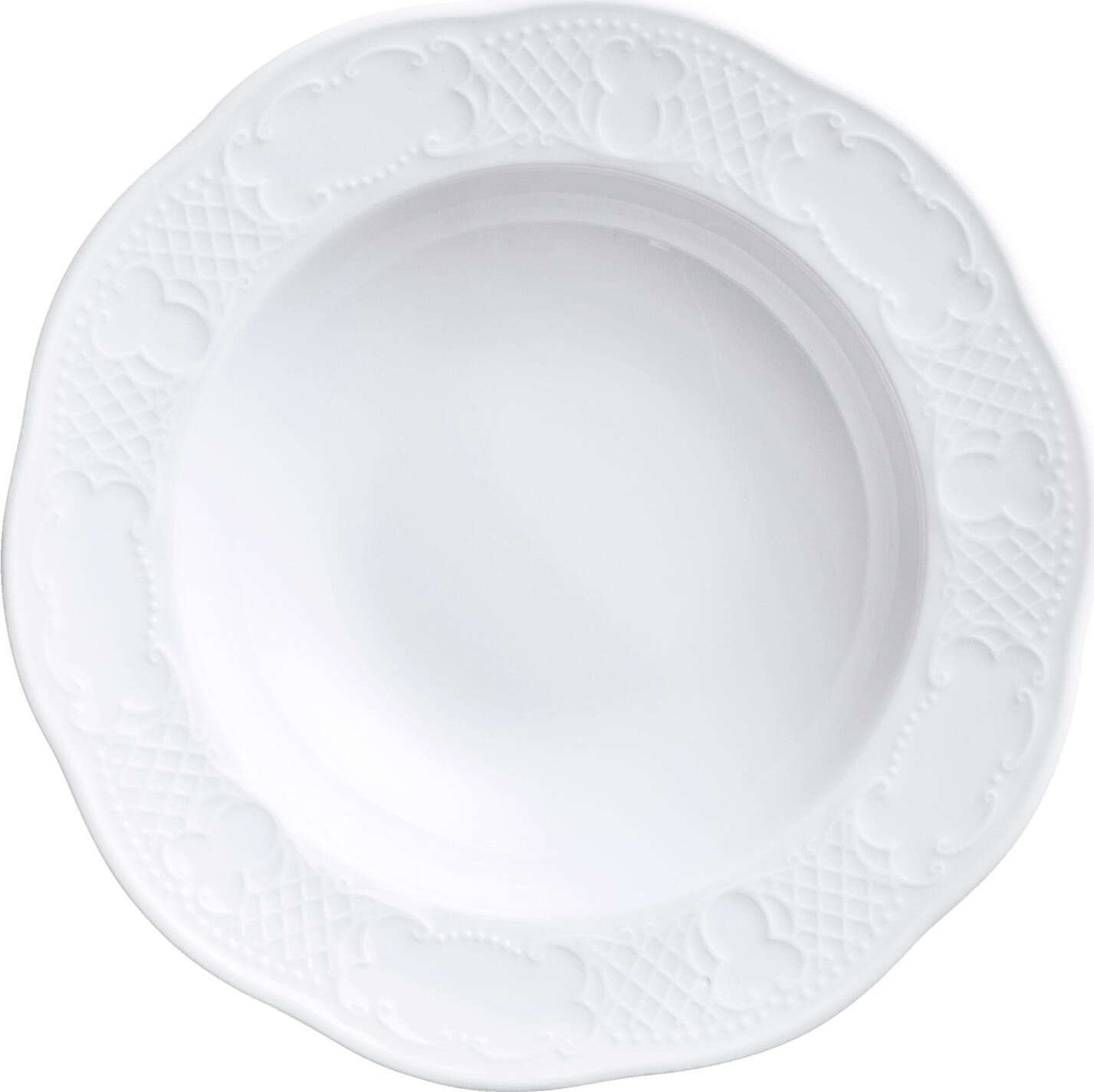 VEGA Minuett Deep Plate, White Porcelain, 19 cm Diameter, 200 ml Capacity, Embossed Relief Decoration, Dishwasher and Microwave Safe